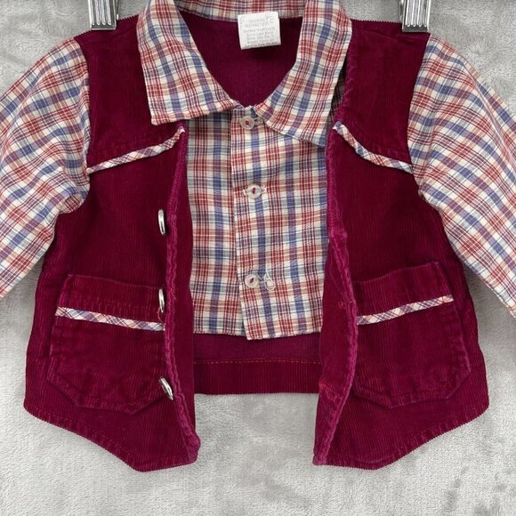 Vintage Western Corduroy Long Sleeve Button Front Shirt Faux Vest - Picture 5 of 10